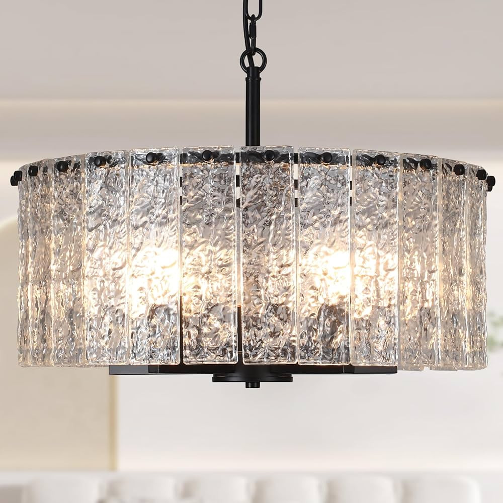 Modern Black Chandelier for Dining Room Luxury Water Ripple Glass Chandelier 19.7" Hanging Light ... | Amazon (US)