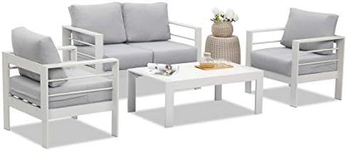 Wisteria Lane Outdoor Patio Furniture Sets, 4 Piece Aluminum Sectional Sofa, White Metal Conversatio | Amazon (US)