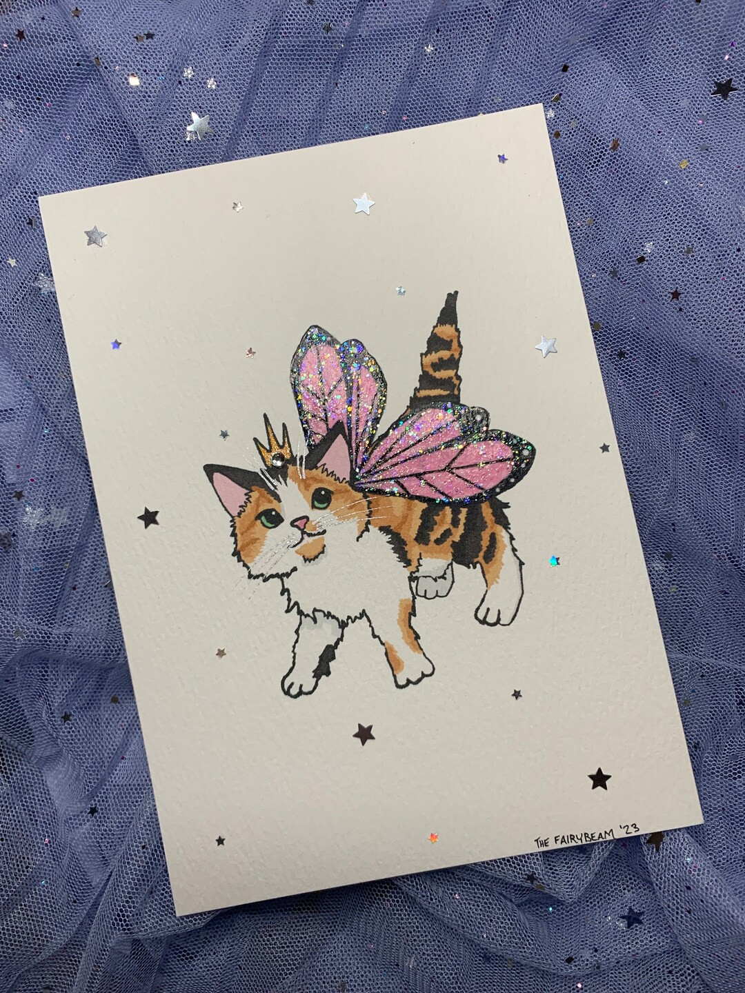 CUSTOMIZABLE Fairy Kitten 5 X 7 Print Embellished With Glitter on High Quality Textured Water Col... | Etsy (US)