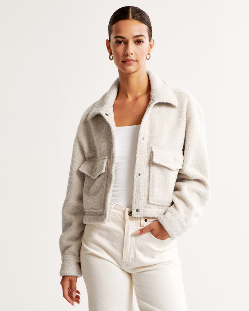 Women's Cropped Sherpa Shirt Jacket | Women's New Arrivals | Abercrombie.com | Abercrombie & Fitch (US)
