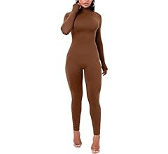 Azhong Women's Sexy Long Sleeve Turtleneck Jumpsuits Bodycon Back Zipper High Waist One Piece Cas... | Amazon (US)