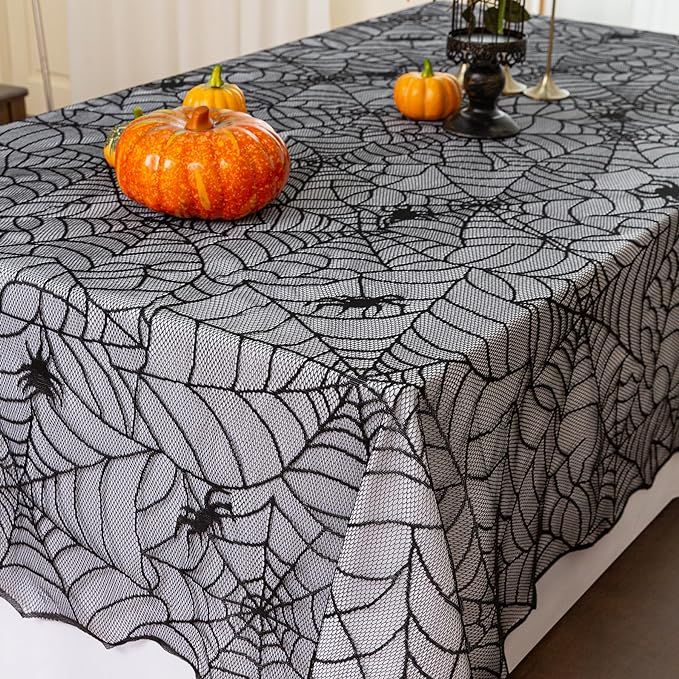 Joyfol Day Halloween Lace Tablecloth, Spiderweb Table Cloth, Black Lace Fabric Table Cloths, Spoo... | Amazon (US)
