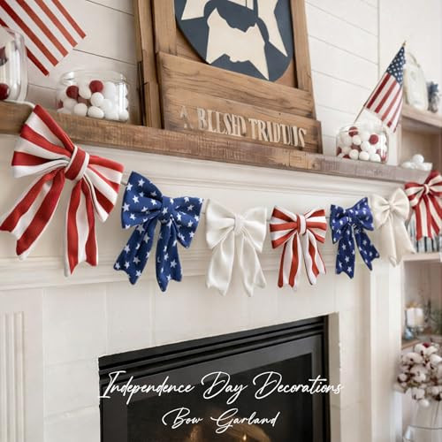4th of July Decorations - 6.5 Ft Patriotic Bow Garland - Memorial Day Decor - America 250th Anniversary Decoration - Fourth of July Home Party Supplies Independence Day Accessories for Indoor Outdoor | Amazon (US)