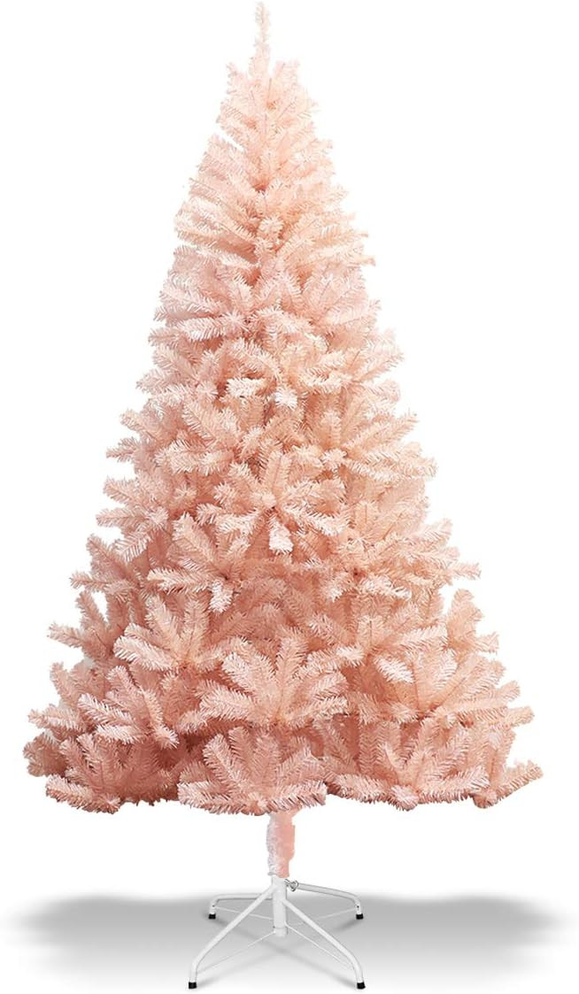 Goplus Artificial Pink Christmas Tree, 6ft Premium Unlit Hinged Spruce Full Tree, with Metal Stan... | Amazon (US)