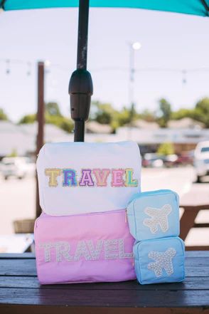 Travel XL Makeup Bag - Pink Beaded | KenzKustomz