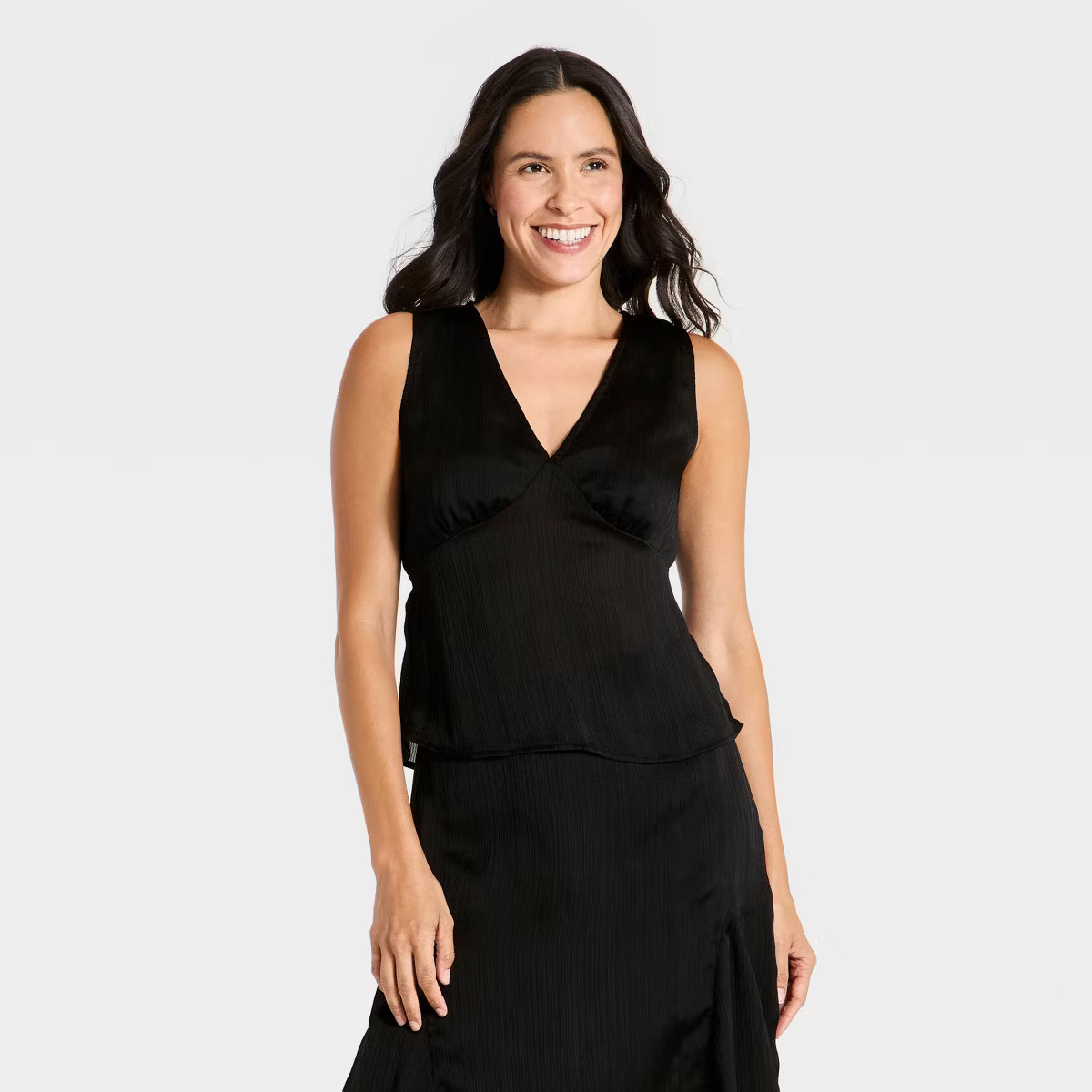 Women's Textured V-Neck Tank Top - A New Day\u2122 Black M | Target