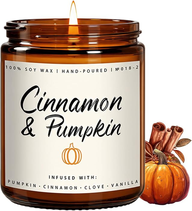 Cinnamon & Pumpkin Scented Candle \u2013 Fall Candles for Home Scented, Soy Candles for Home, 7 o... | Amazon (US)