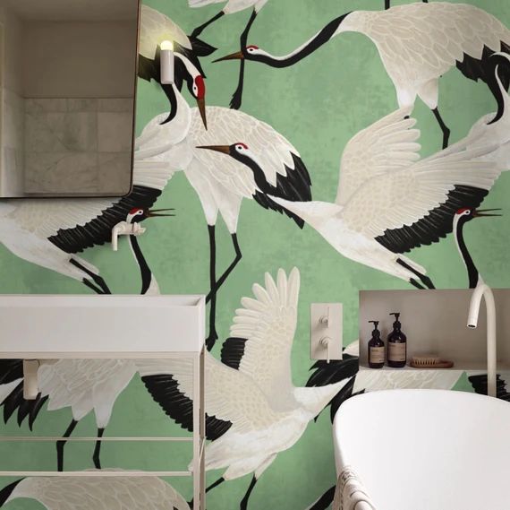 Green Heron Print Wallpaper Asian Birds Wall Art | Etsy | Etsy (US)