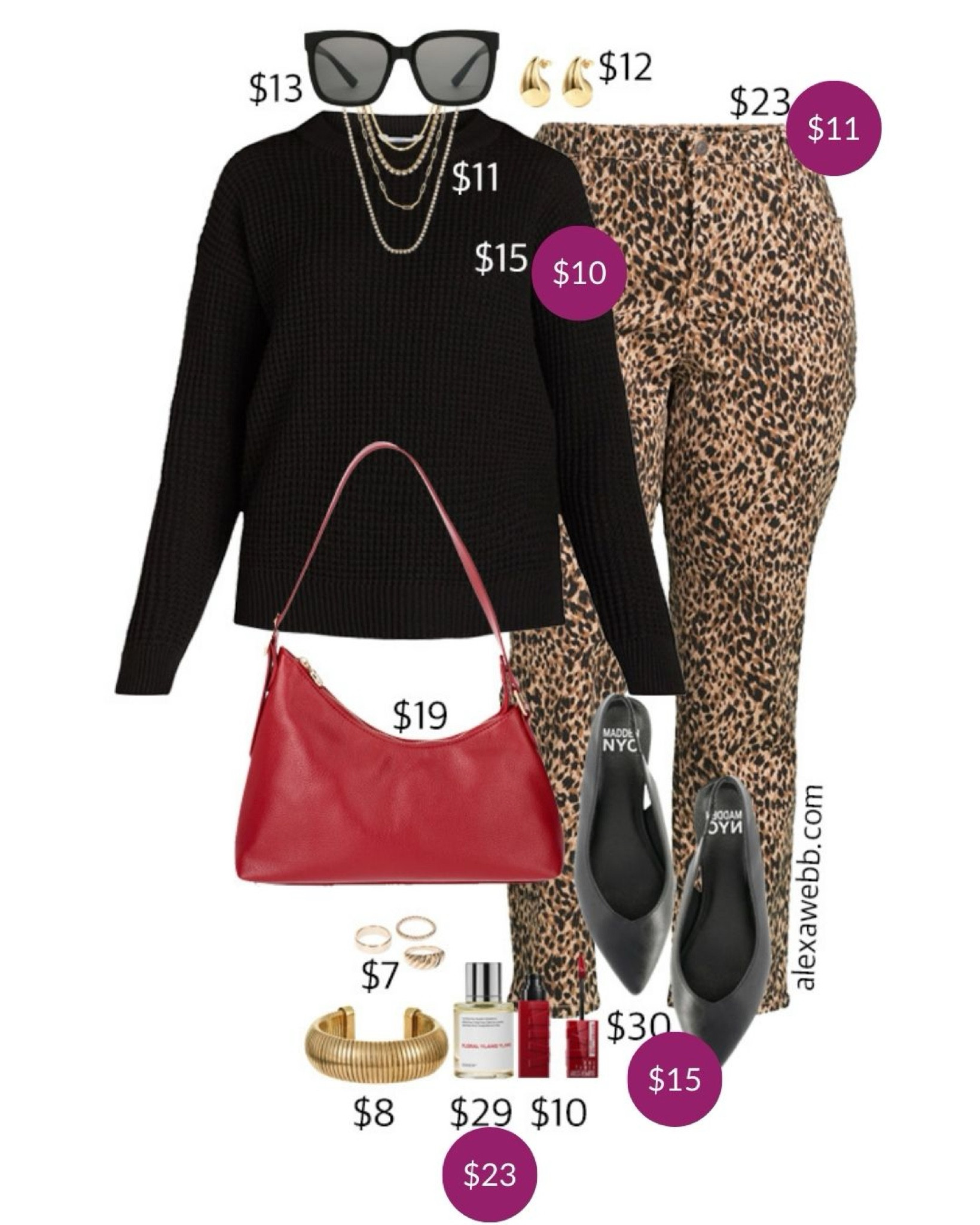 Plus Size on a Budget - Leopard Pants - A plus size casual outfit idea with trendy leopard pants. Topped with a black sweater. Add a red shoulder bag and black pointed toe flat sling backs. All on a budget for fall! Alexa Webb

#LTKPlusSize #LTKFindsUnder50 #LTKCyberWeek