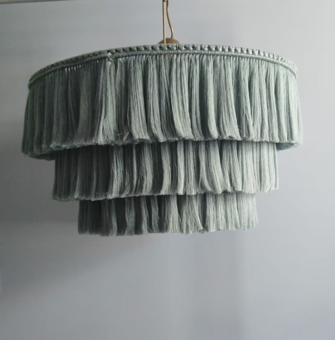 Boho light. Fringe Chandelier, Tassel Lamp Shade 60 cm width Macrame Chandelier, Bohemian Lamp Sh... | Etsy (US)