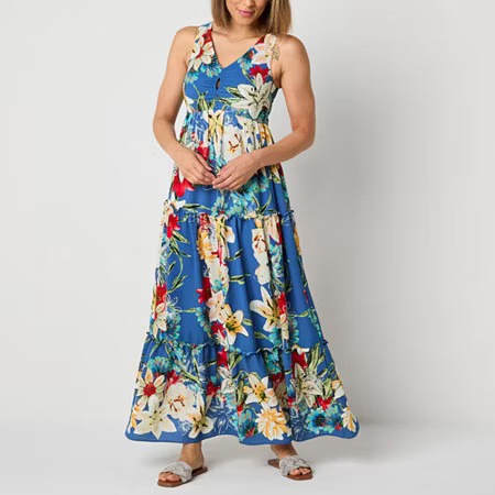 Danny & Nicole Womens Sleeveless Floral Maxi Dress, 4, Blue | JCPenney