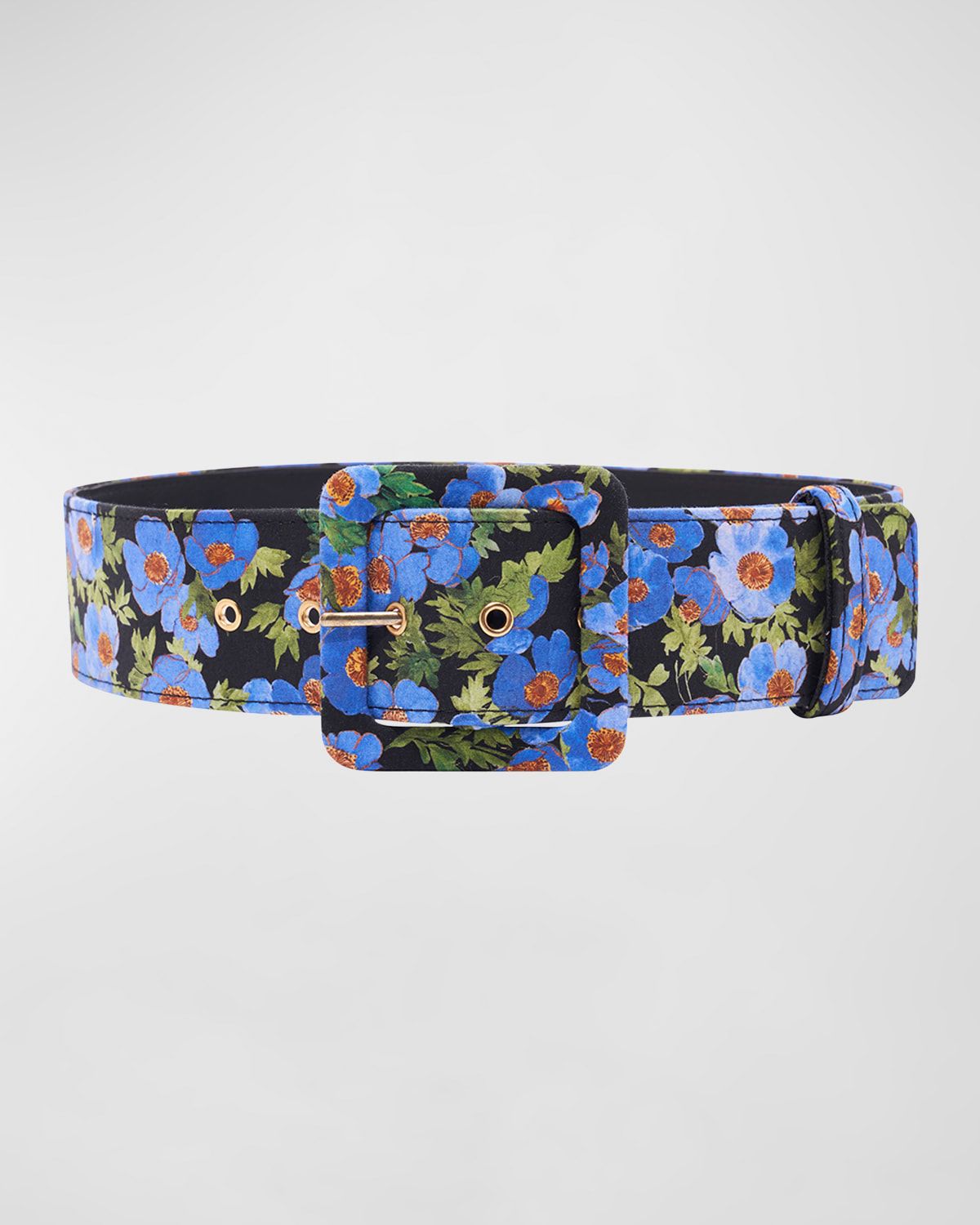 Floral-Print Square-Buckle Classic Wide Belt | Neiman Marcus