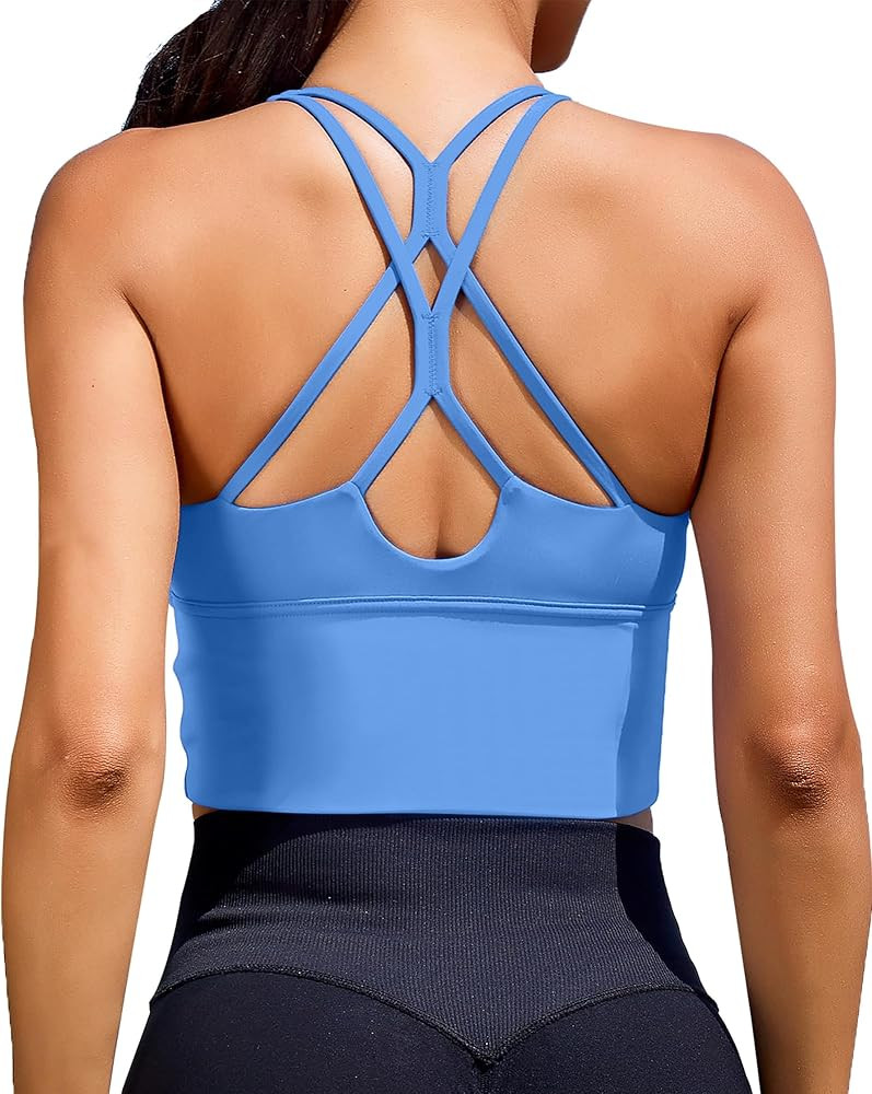 XUNYU Sports Bras for Women High Support Longline Workout Tank Tops Built in Bra Padded Strappy Y... | Amazon (US)