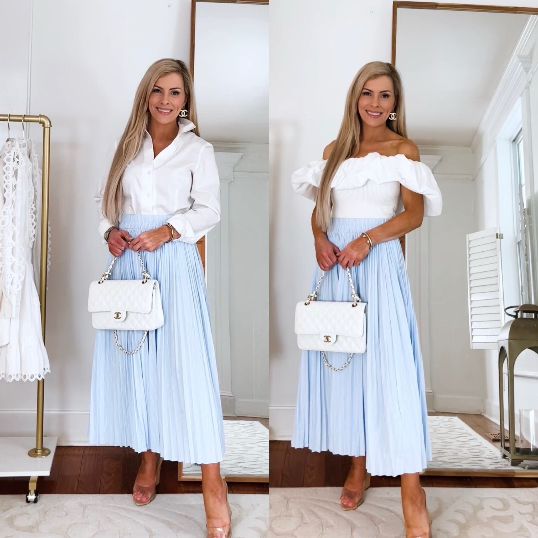 Pleated skirt styled for work & weekend 🤍

#LTKstyletip #LTKworkwear #LTKSeasonal