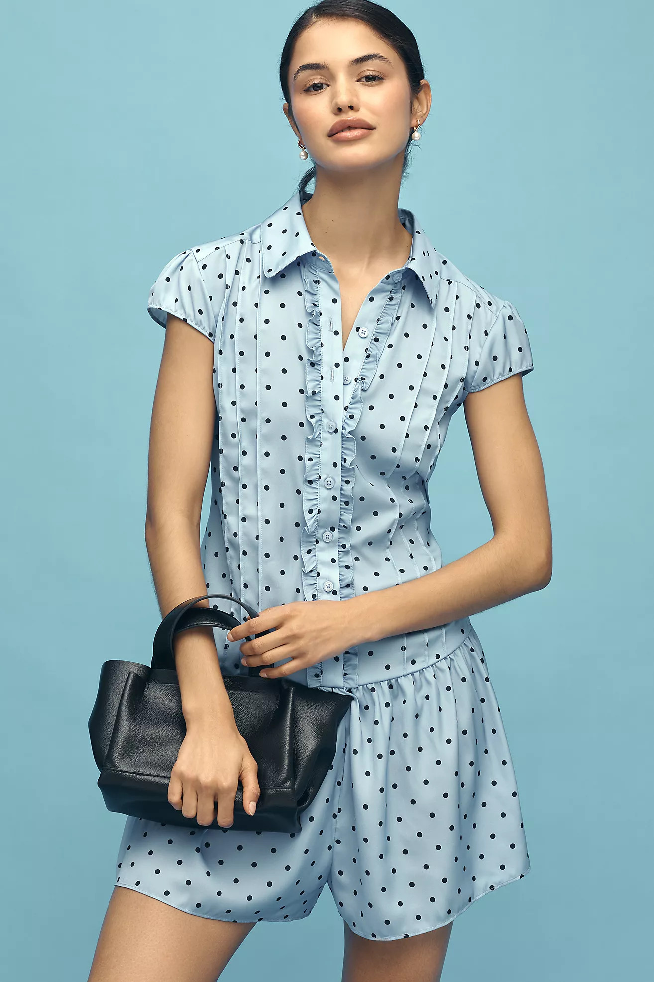 Maeve Cap-Sleeve Button-Front Romper | Anthropologie (US)