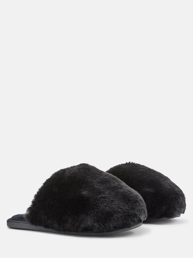 Joyspun Women\u2019s Puff Scuff Faux Fur Slippers | Walmart (US)