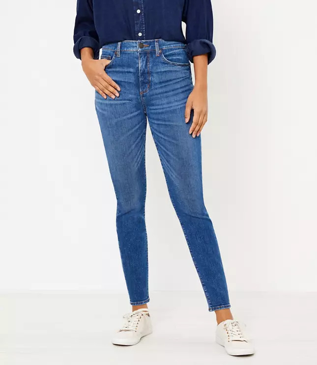 High Waist Skinny Jeans in Authentic Dark Indigo Wash | LOFT