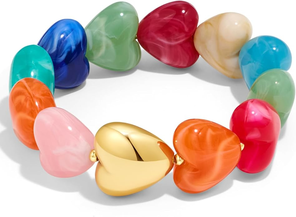 Mothers Day Gifts Heart Bead Bracelet for Women Chunky Beaded Statement Bracelet Boho Acrylic Res... | Amazon (US)