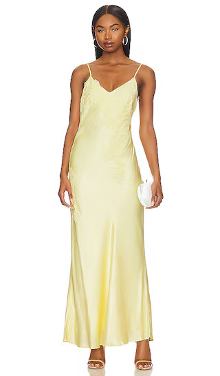 Avoco Lace Detail Midi Dress in Canary Yellow | Revolve Clothing (Global)