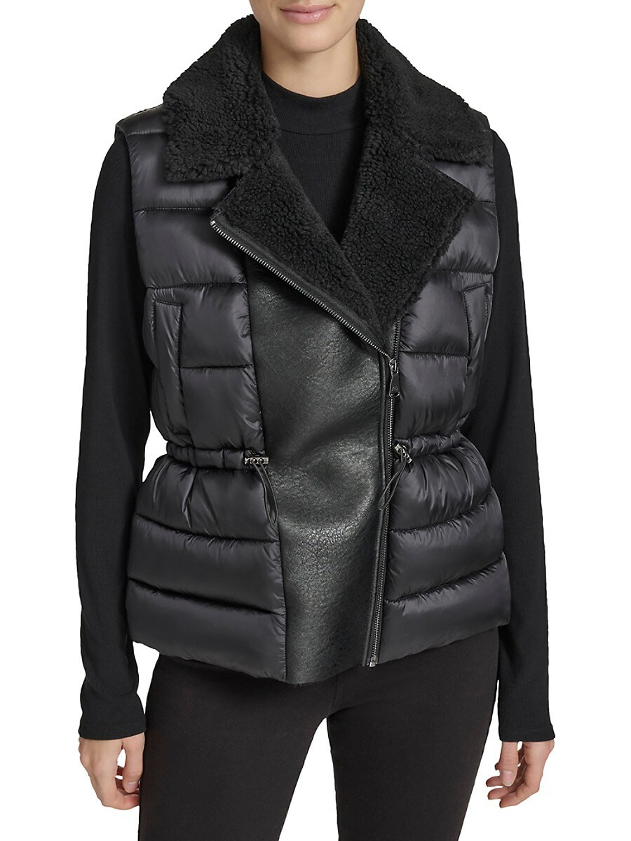 Andrew Marc Women's Slim Fit Faux Shearling Puffer Vest - Black - Size M | Saks Fifth Avenue OFF 5TH