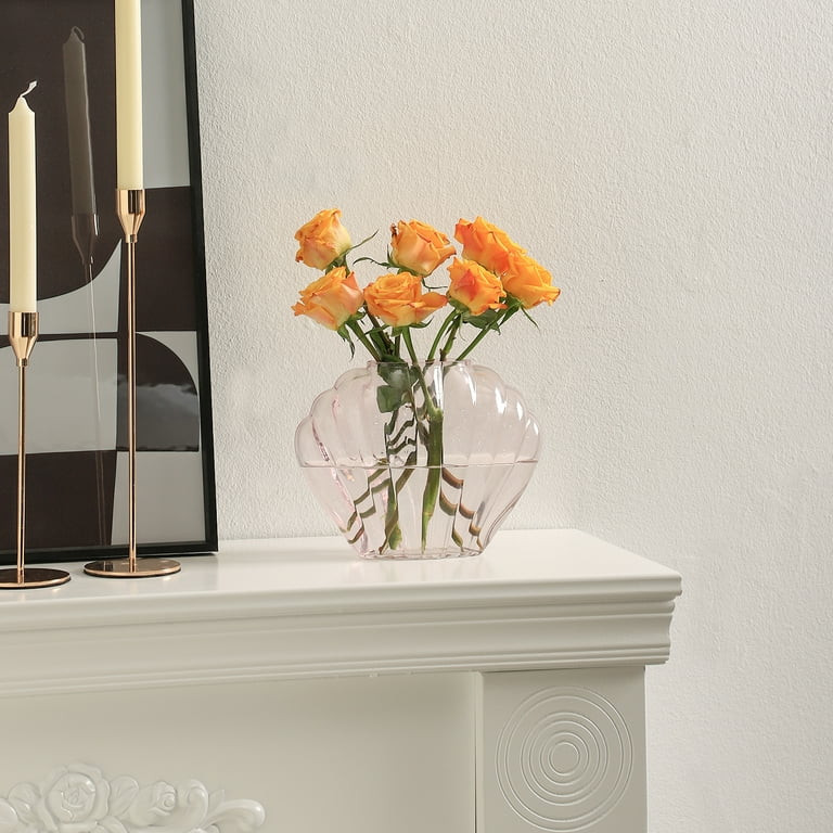 Clear Glass Vase, Glass Flower Vase, Small Glass Vase, Clear Cute Vase, Ribbed Seashell Vase for ... | Walmart (US)
