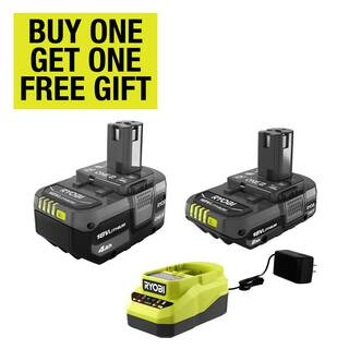 RYOBI ONE+ 18V Lithium-Ion Starter Kit with 2.0 Ah Battery, 4.0 Ah Battery, and Charger PSK106SB ... | The Home Depot