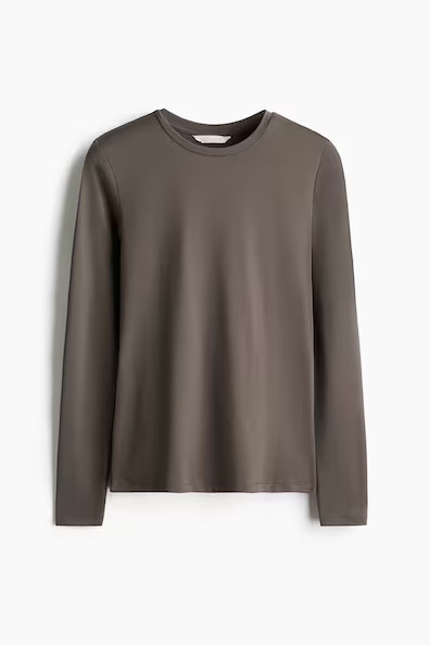 H & M - Long-sleeved Microfiber Top - Beige | H&M (US + CA)