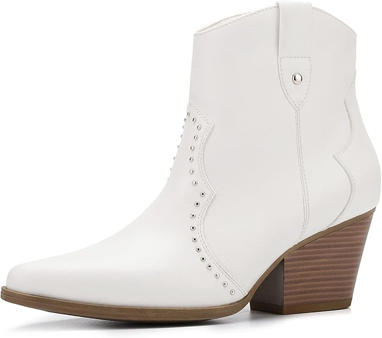 CentroPoint Women's Western Cowboy Cowgirl Boots Fashion Stacked Heel Ankle Boot Pointed Toe Side... | Amazon (US)