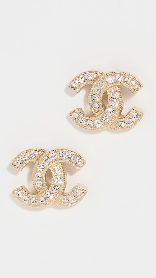 Chanel Rhinestone Cc Stud Earrings | Shopbop