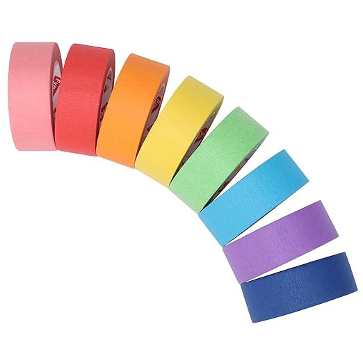 8 Rolls Coloured Masking Tape, 23mm x 13m Rainbow Adhesive Tape Masking Tape for Artists Decorati... | Amazon (UK)