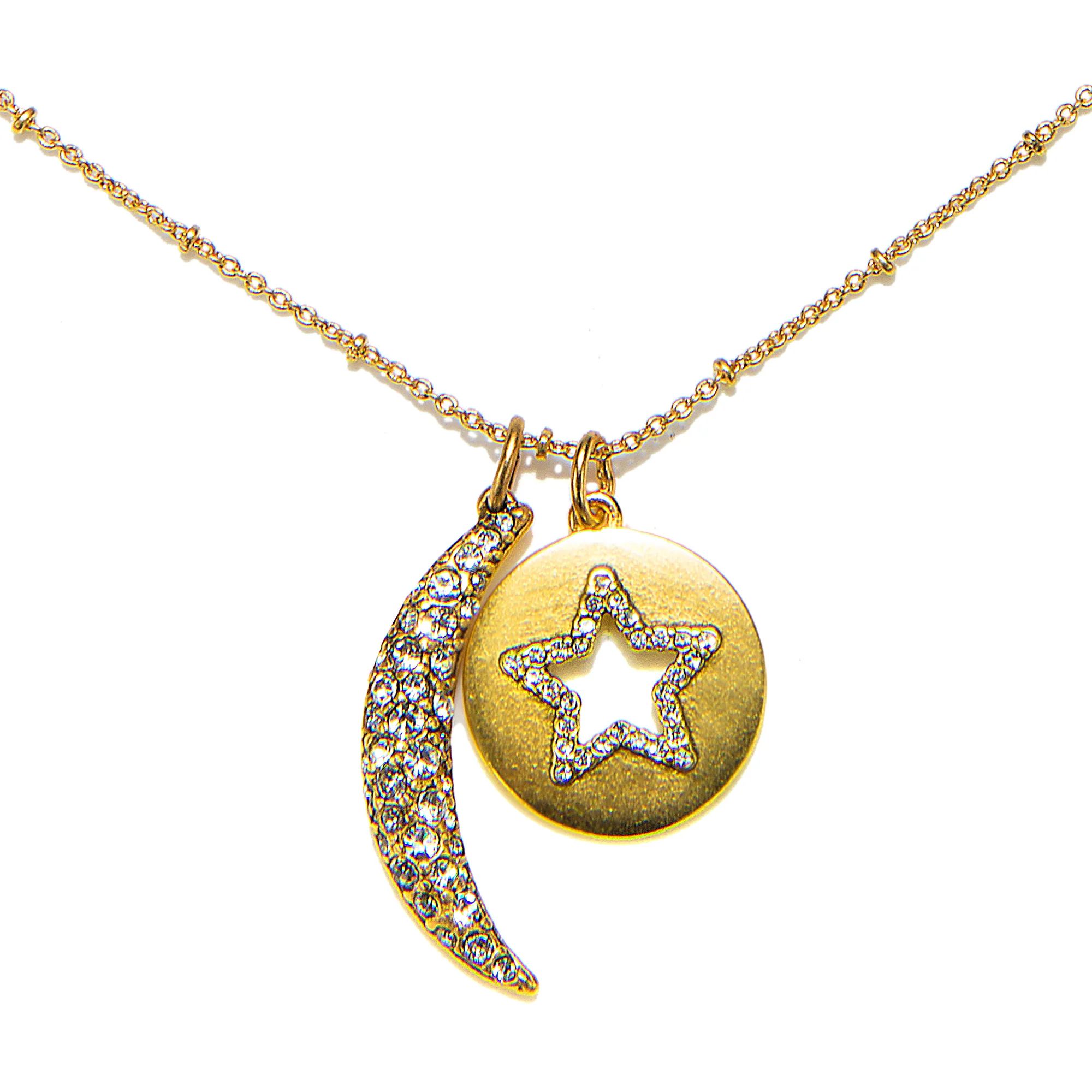 Crescent Moon And Star Talisman Charm Necklace | Sequin