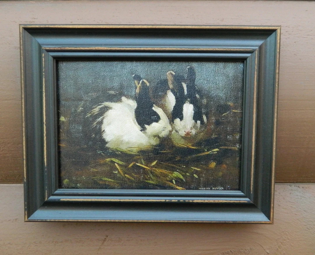 Pair of Rabbits Print on Canvas Distressed Black Wood Frame With Sawtooth Wall Hanger - Etsy | Etsy (US)