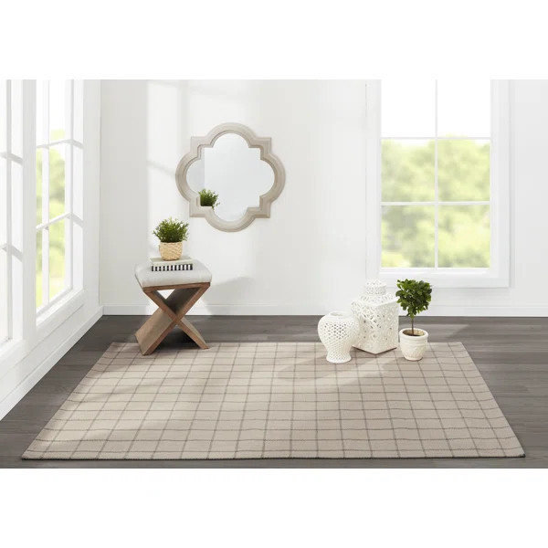 Marlborough Plaid Handwoven Wool Beige Area Rug | Wayfair North America