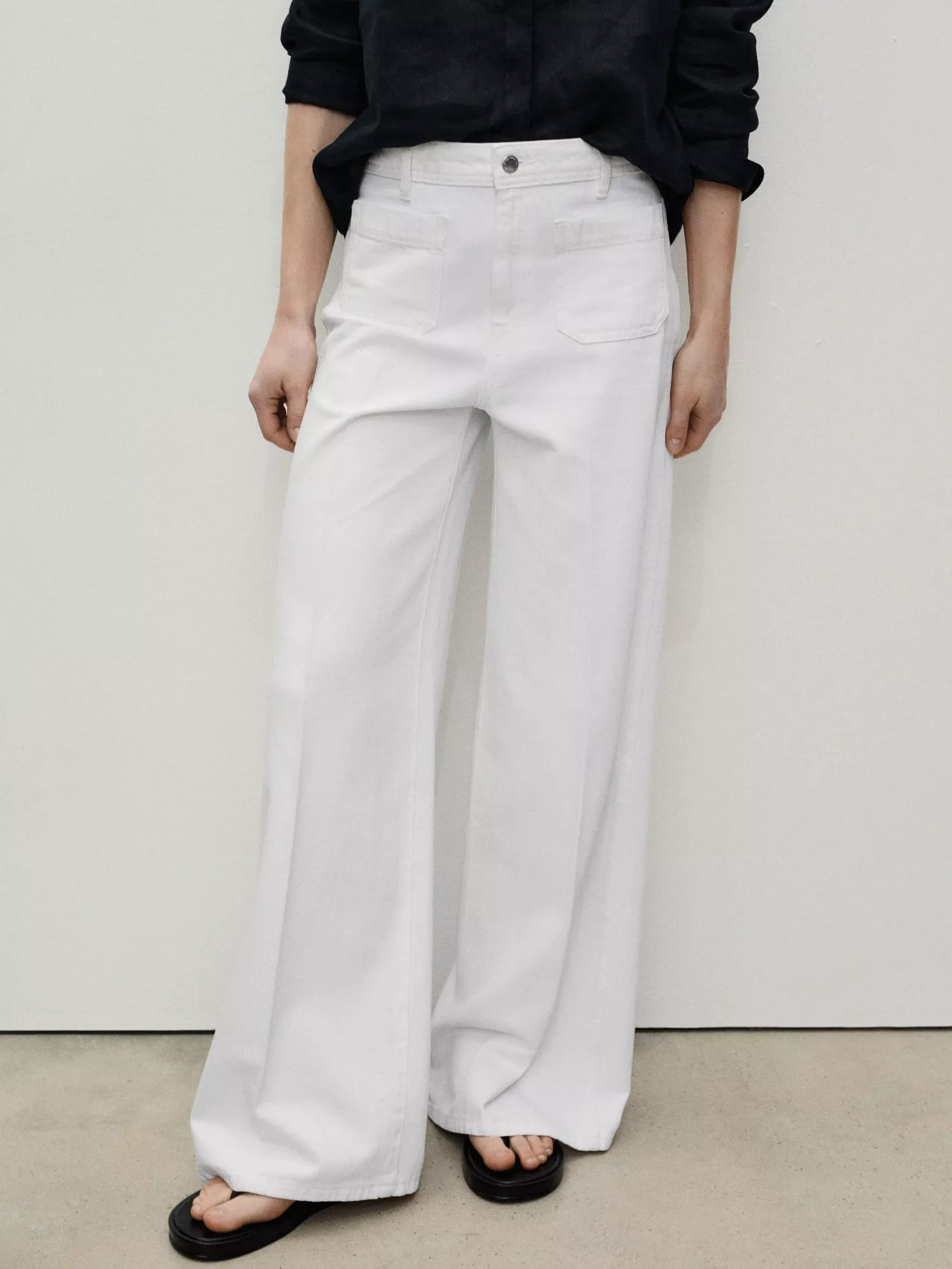 Mango Emma Wide Leg Jeans, White | John Lewis (UK)