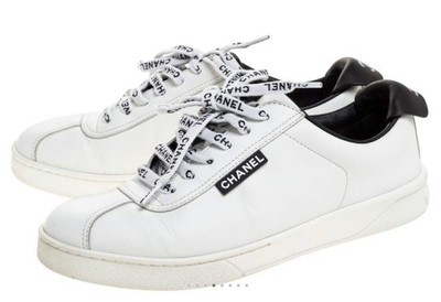Chanel White Black Leather Tennis Weekender Sneakers CHANEL Cruise Sz 40  | eBay | eBay US