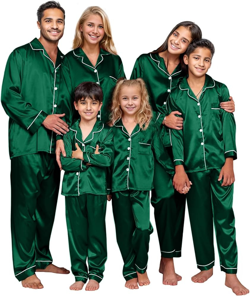 IFFEI Family Silk Satin Pajamas Matching Sets Long Sleeve Pjs for Couples 2 Piece Buttons Kids Ch... | Amazon (US)