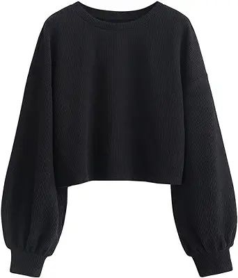 ZAFUL Women's Crew Neck Long Sleeve Pullover Crop Sweater Mock Neck Lantern Sleeve Ribbed Knit Ju... | Amazon (US)
