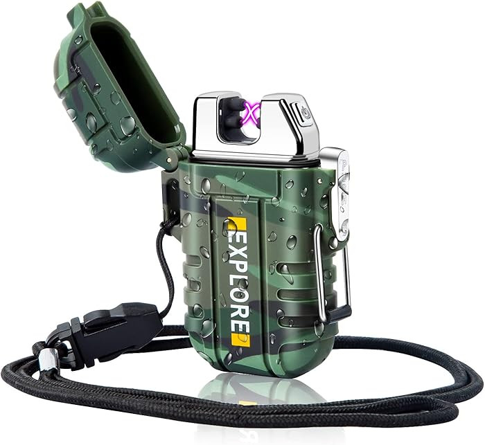 LcFun Waterproof Electric Dual Arc Lighter USB Rechargeable Outdoor Windproof Flameless Plasma Li... | Amazon (US)