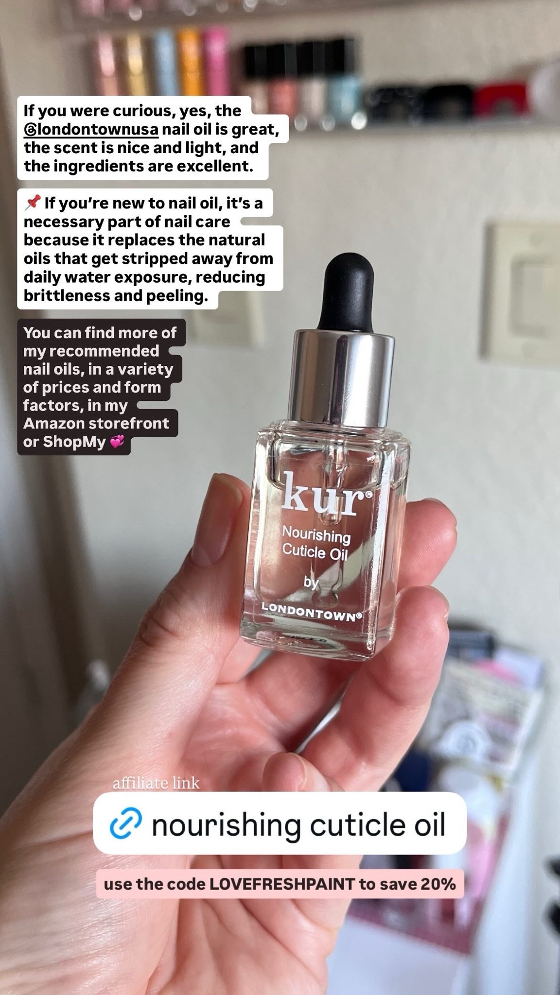 A nail oil is a must for healthy nails that don’t peel or break easily! 

📌 If you need a discount code for the Londontown website, use code LOVEFRESHPAINT for 20% off. 

Adding some of my other faves from Londontown, lmk if you have any questions!

#naturalnails #nailcare

#LTKselfcare #LTKBeauty