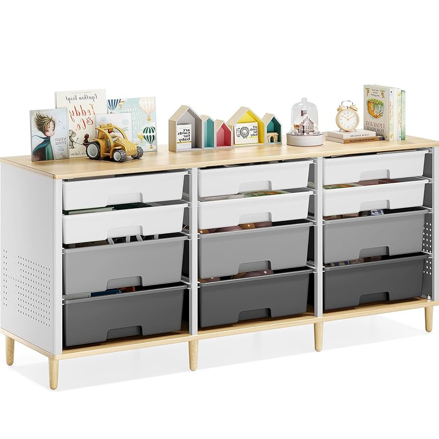 Storage Cabinet with 12 Drawers, Home Storage With Wooden Tabletop, Cube Storage Organizer for Li... | Amazon (US)