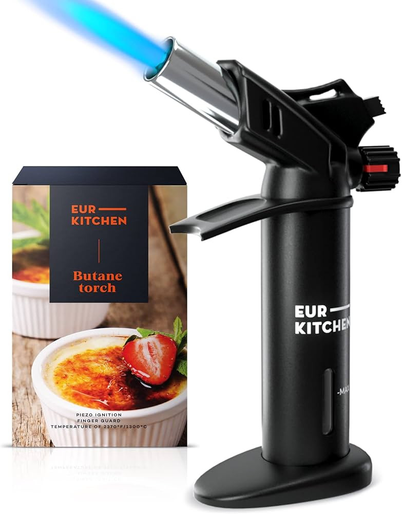 EurKitchen Premium Culinary Butane Torch with Gauge, Safety Lock, Adjustable Flame, Guard- Refill... | Amazon (US)