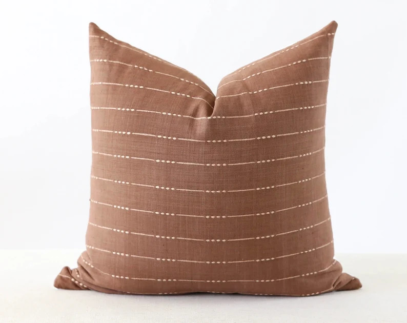 Brown and cream Stripe Linen Throw Pillow Cover, Brown Throw Pillow, Boho Pillow Cover, Textured ... | Etsy (US)