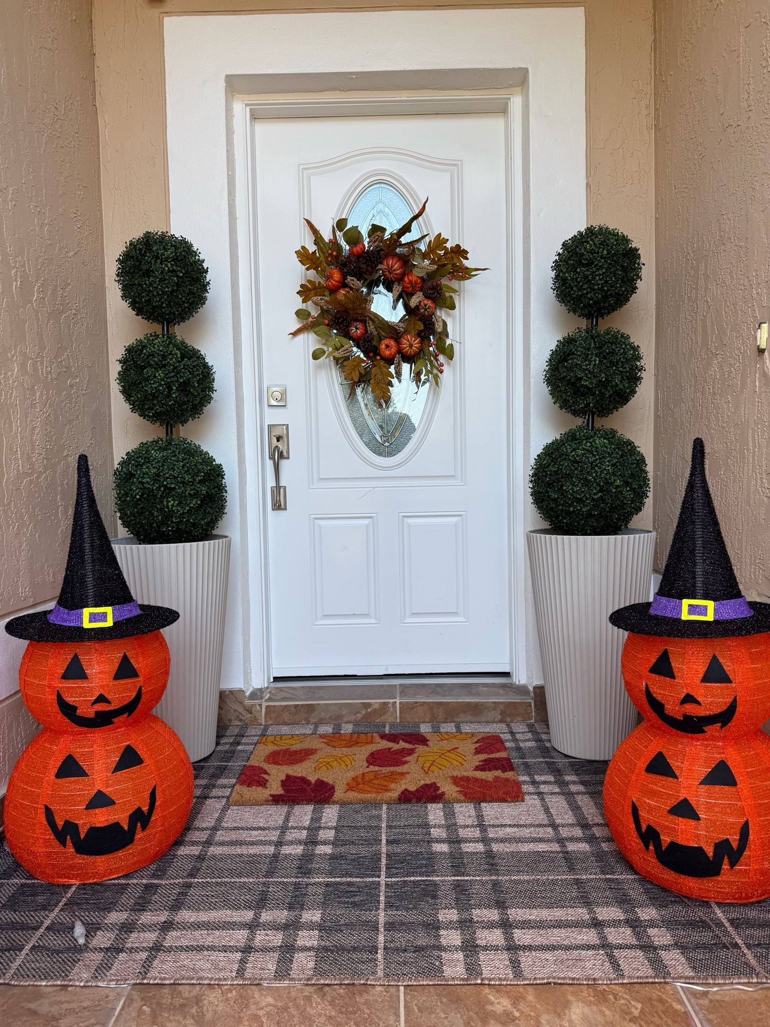 Simple fall-o-ween front porch 🍂🎃🍁 love these light up pumpkins & faux greenery! 

Fall front porch, halloween decor, outdoor rugs, fall wreath

#LTKHome #LTKSaleAlert #LTKSeasonal