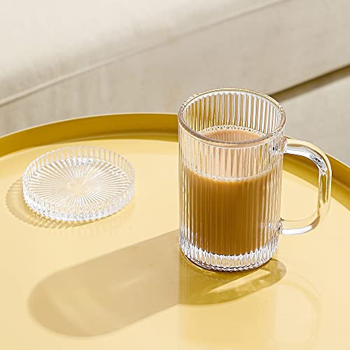 Lysenn Clear Glass Coffee Mug - Classic Vertical Stripes Tea Mug - Elegant Coffee Cup with Glass Lid | Amazon (US)