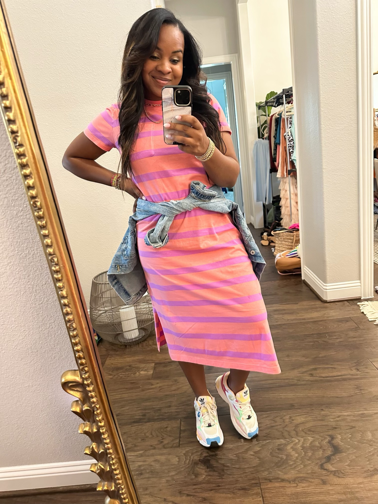 time and tru t shirt dresses Cotton Midi T-Shirt Dress with Short Sleeves, Solid and Tie-Dye Styles Shirt Dress Dress Long Length T Shirts