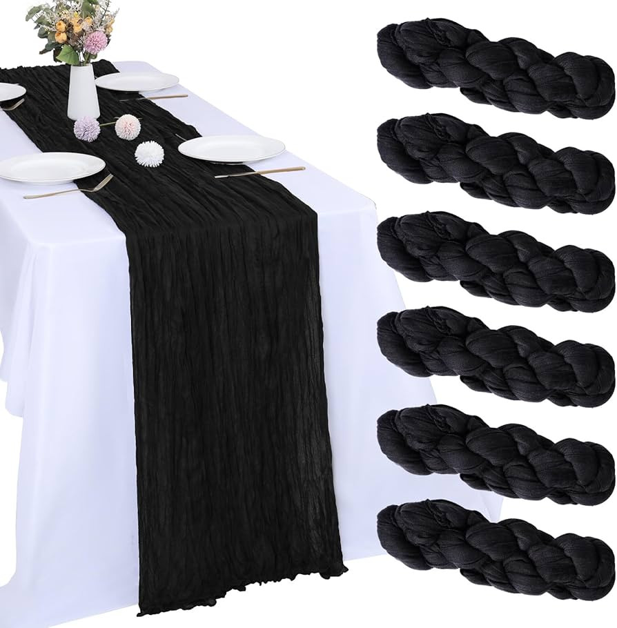 6 Pack Black Cheesecloth Table Runner 10FT Boho Gauze Fabric Table Runner 35 x 120 Inch Rustic Sh... | Amazon (US)