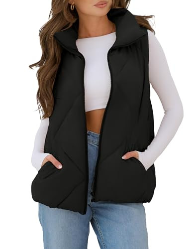 MEROKEETY Womens 2025 Puffer Vest Sleeveless Zip Up Quilted Coat Stand Collar Gilet Jacket With P... | Amazon (US)