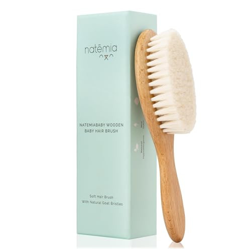 Natemia Wooden Baby Hair Brush - Natural Goat Hair Bristles - Gentle Soft Bristles for Scalp Mass... | Amazon (US)