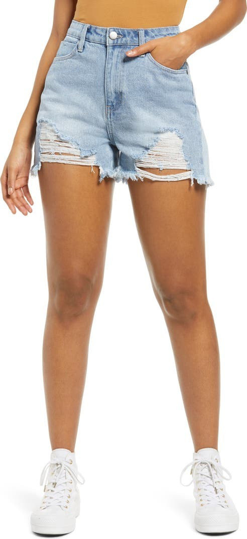 High Waist Destroyed Denim Shorts | Nordstrom
