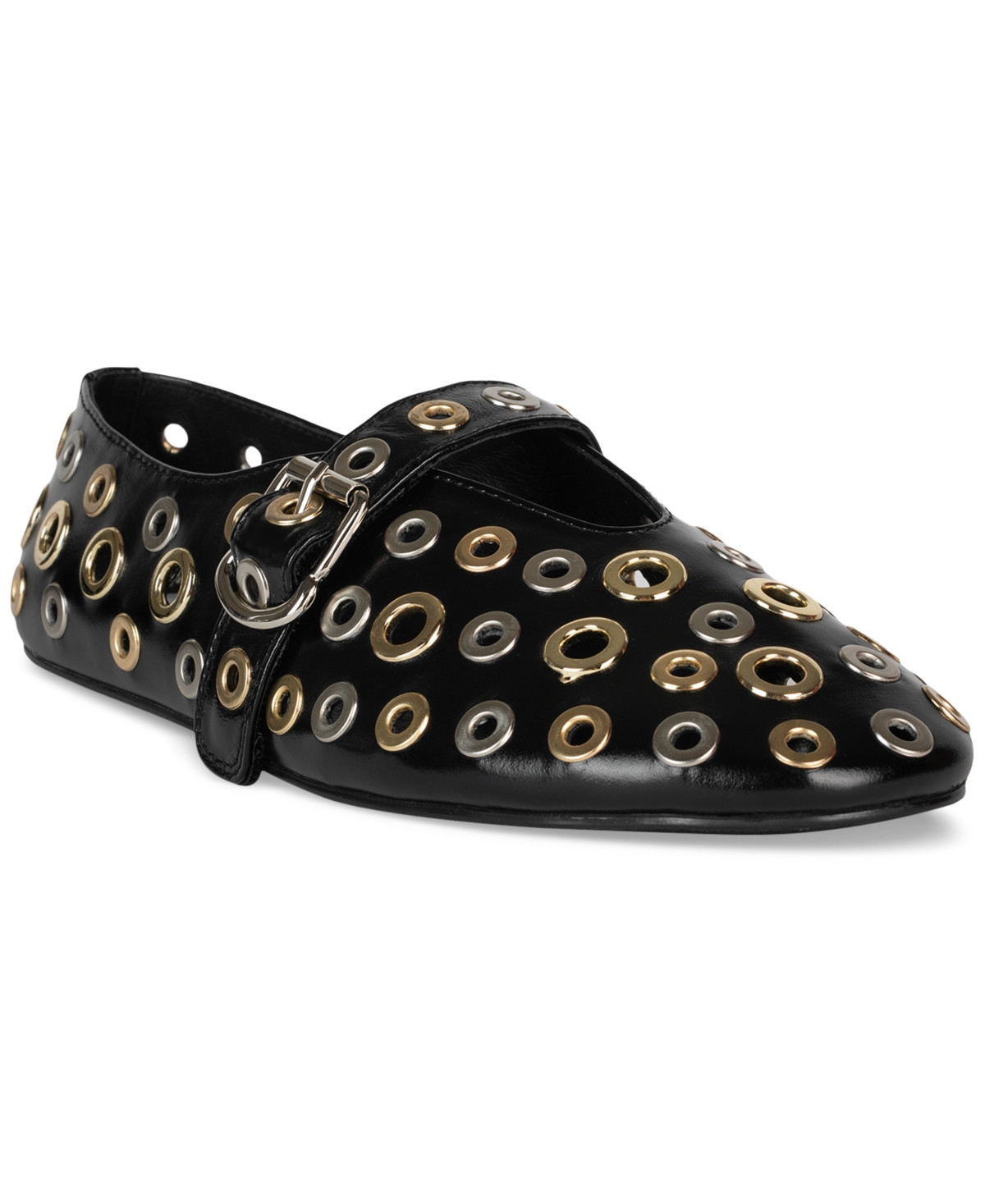 Jeffrey Campbell Holed Grommetted Mary-Jane Flats - Black/Gold/Silver | Macy's